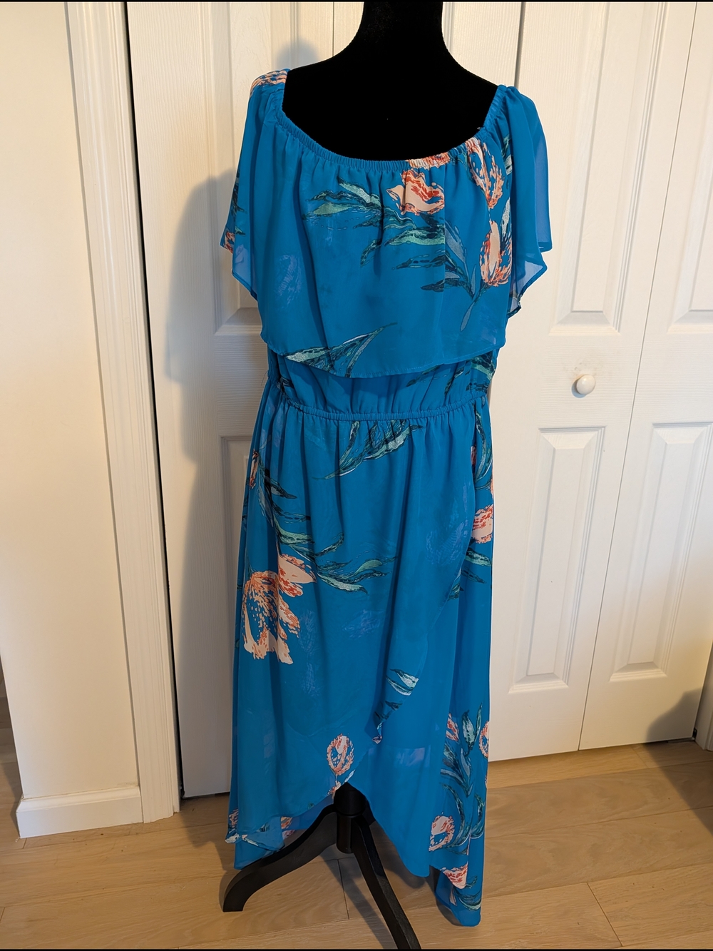 City Studio Teal Blue Floral Asymmetrical Midi Dress